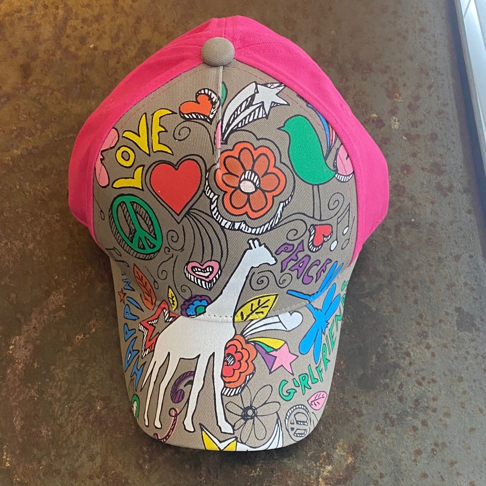 Girl Scouts Greater Atlanta Peace, Love Doodle-Style Colorful Graphic Cap NWOT